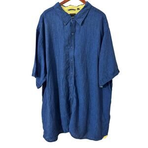 Rochester 100% Linen Blue‎ Heathered Button Down Shirt Size 4XL